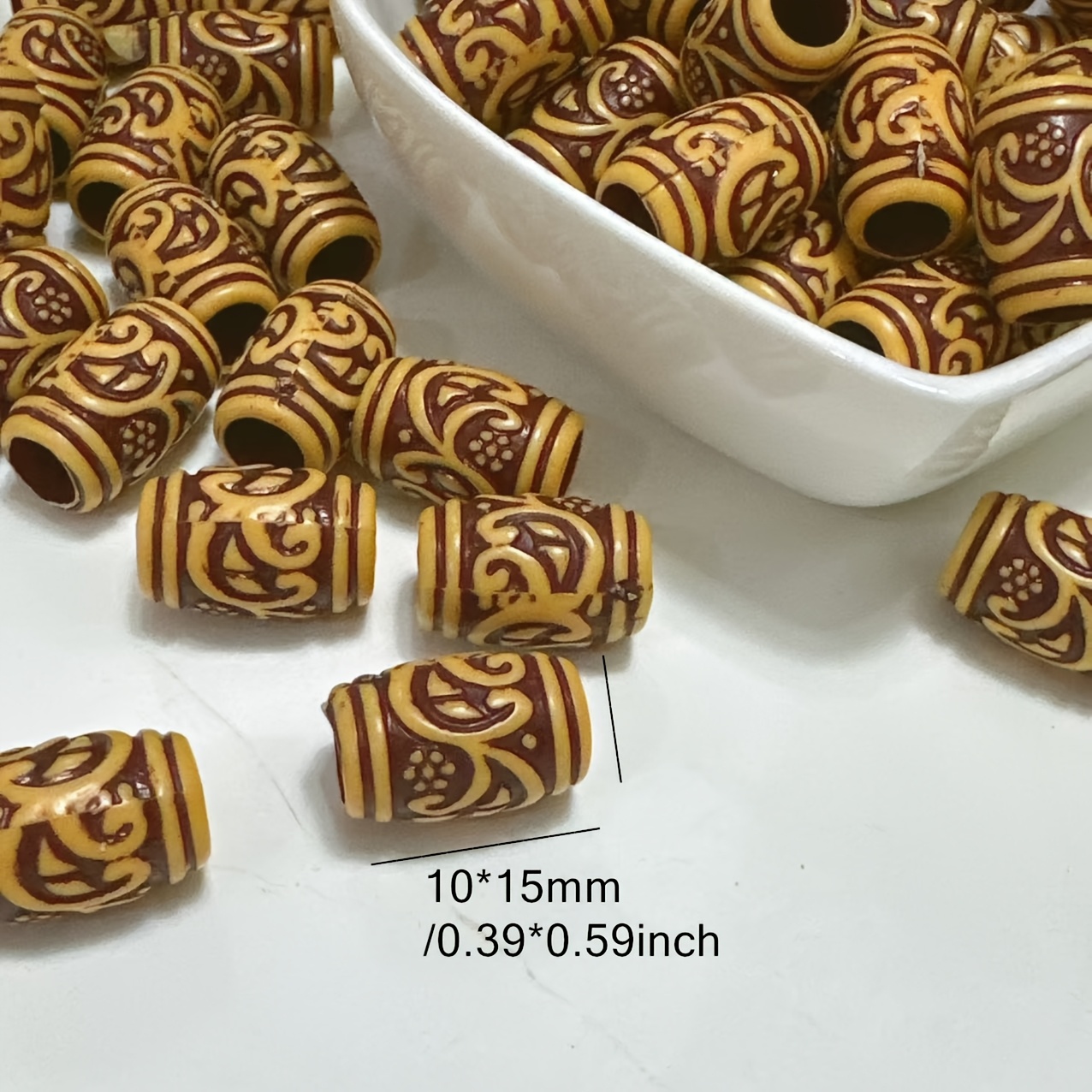 20pcs Bohemian Dark Brown Floral Pattern Barrel Beads for DIY Jewelry Making